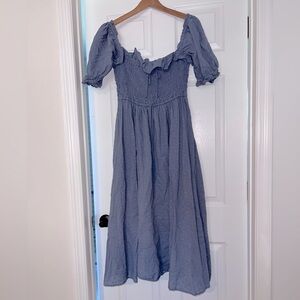 Powder Blue Midi Length Puff Sleeve Dress